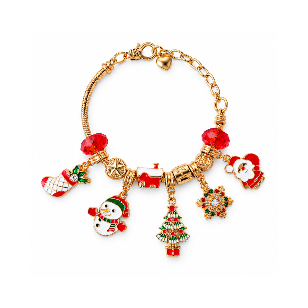 Christmas Kids Charm Bracelet - GOLD & RED TREE